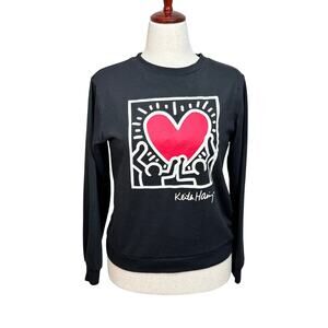 Keith Haring "Figures Holding a Heart" graphic sweatshirt black long sleeve sz S